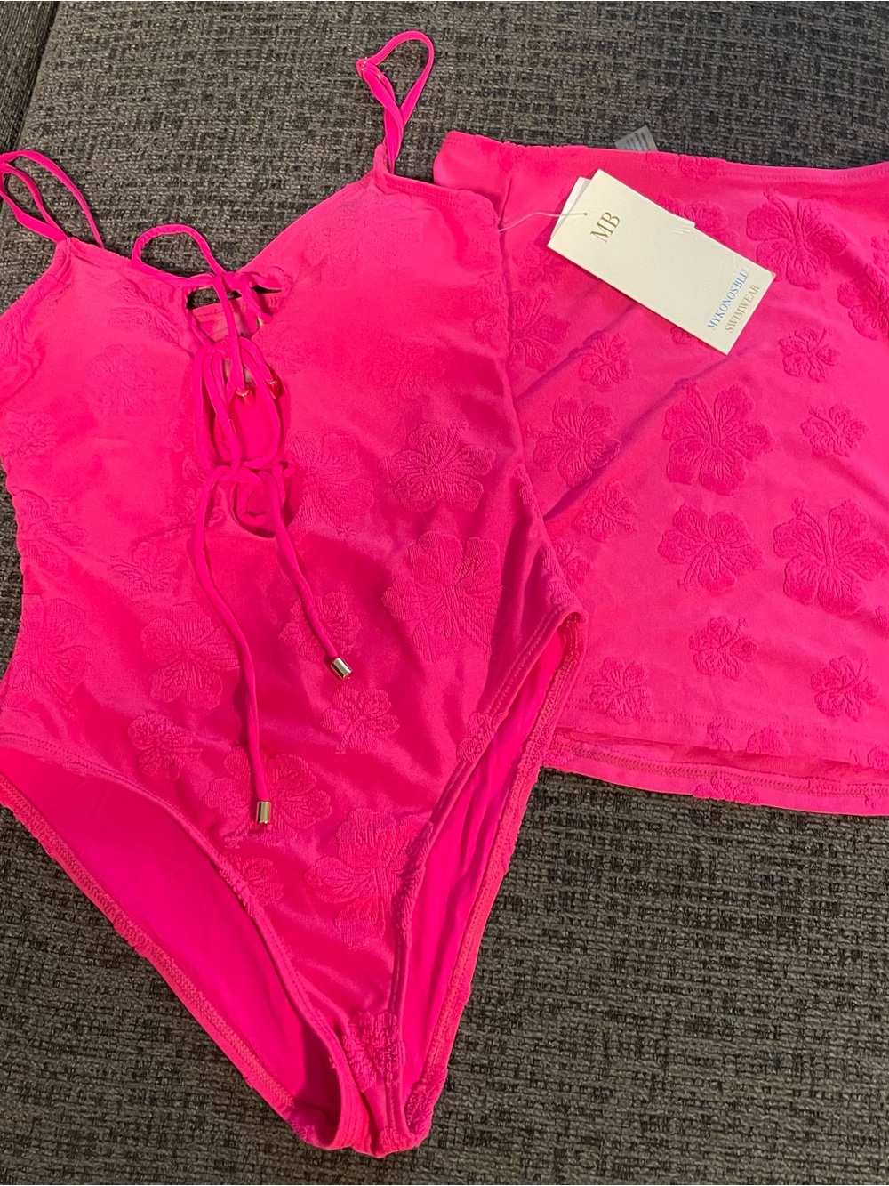 Hot Pink texture bodysuit bikini- with skirt cover up
